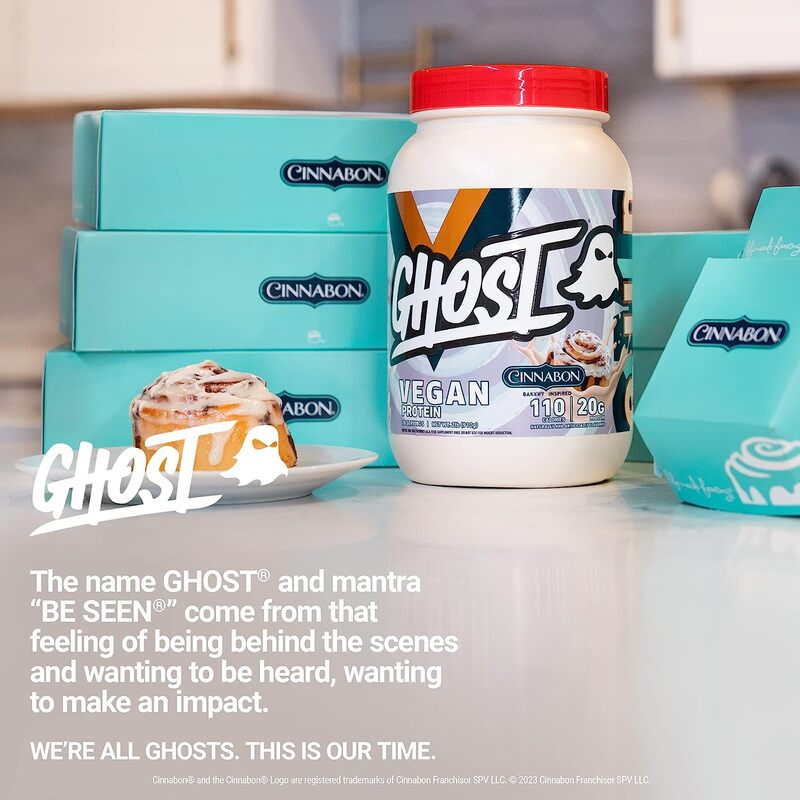 GHOST Vegan Protein Powder, Cinnabon - 2lb, 20g of Protein - Plant-Based Pea & Organic Pumpkin Protein - Post Workout & Nutrition Shakes, Smoothies, & Baking - Soy & Gluten-Free